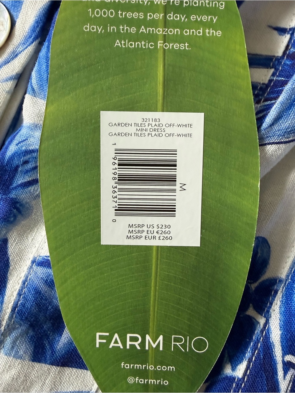 Farm Rio Garden tiles plaid off-white mini dress linen, size medium NWT - Picture 5 of 13